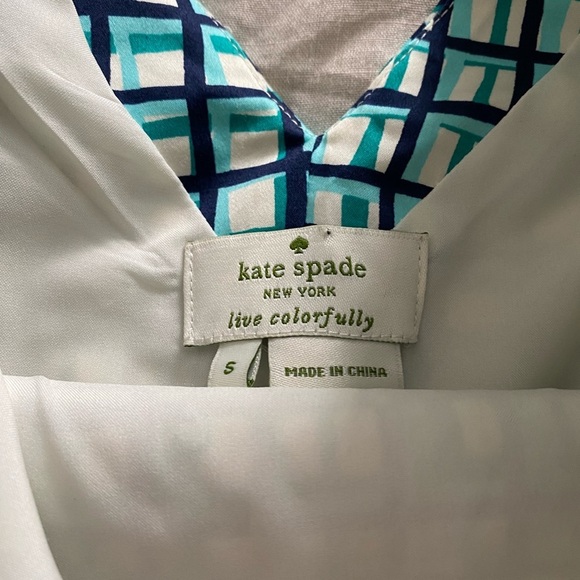 Kate Spade blue green plaid peplum V back Top (12) - Picture 3 of 5